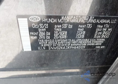 2023 Hyundai Santa Fe Sel from USA, damaged, VIN 5NMS24AJXPH640129